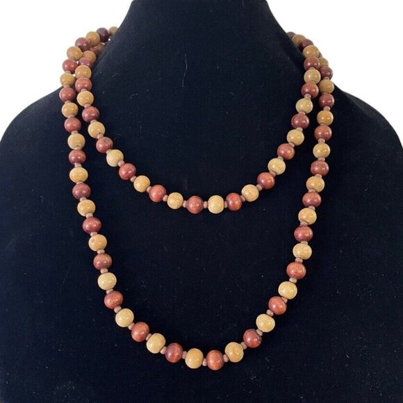 Vintage Handmade African Wood Meditation Beads Healing Chakra Long Wrap Necklace - Picture 1 of 2